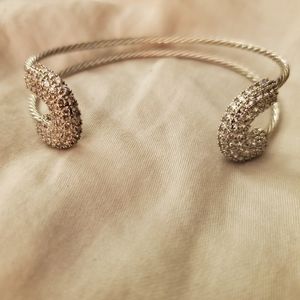 Silver Double Cable Cuff Bracelet with Rhinestones NWOT